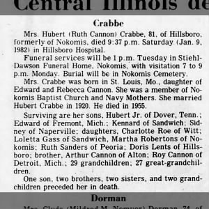 Ruth cannon obituary 1/11/82