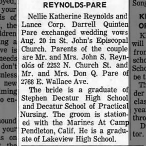 Marriage of Reynolds / Pare