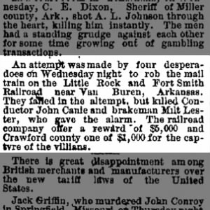 John Canie killed by train robbers.  Could this be our John Canie?
